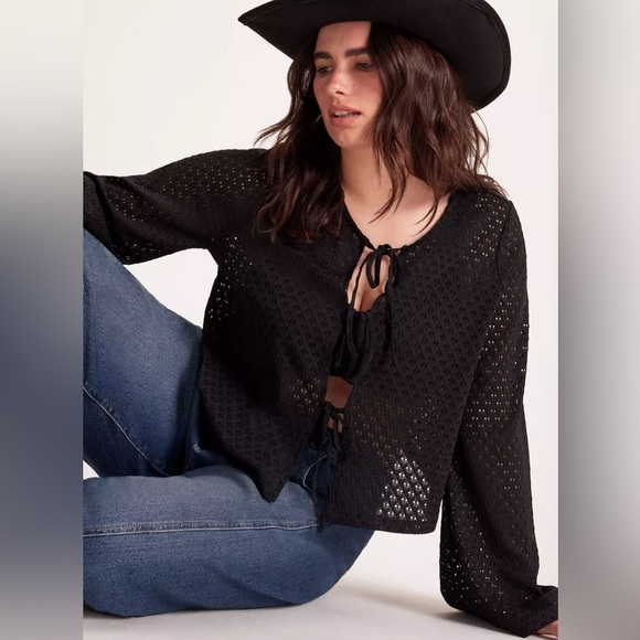 Torrid Festi Lace Tie-Front Crop Top Cardi size 4X Black - Picture 1 of 8